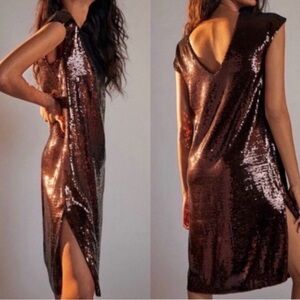 Anthro Maeve Kara Sequin Dress in Deep Brown size S (runs big)